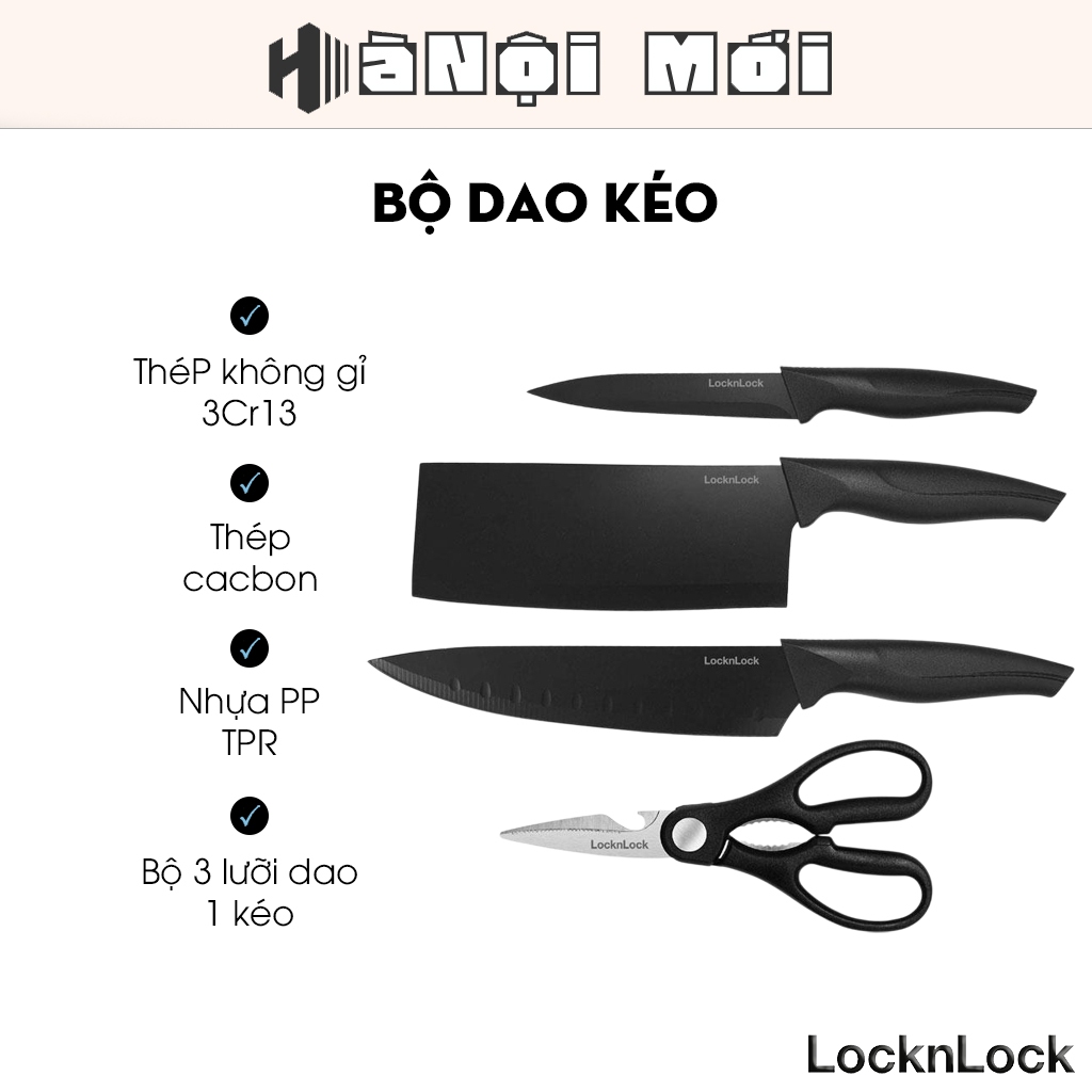 Dao Kéo LocknLock Thép Không Gỉ Sắc Bén Có Lớp Phủ Chống Dính Màu Đen CKK106S4 - Dao Làm Bếp Locknlo