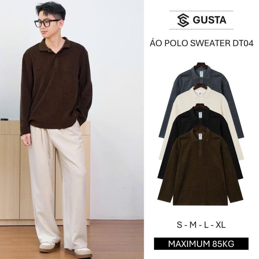 [ MẪU MỚI ] Áo Polo Sweater Nam Gusta Form Đứng Dáng Vừa Vải Dệt Kim Mặt Nhung Mịn Dày Dặn DT04
