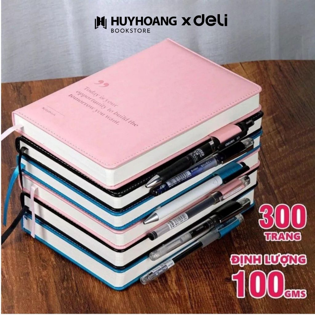 Sổ Tay Ghi Chép A5 Bìa Da Deli - 300 trang 80/100gsm Chống Nước,  Dành Cho Học Sinh, Văn Phòng, VPP