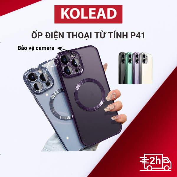 [ lphone 17 ] Ốp Lưng Điện Thoại KOLEAD P41 Từ Tính Silicon Trong Suốt – Vòng Kim Loại & Có Viền Bảo