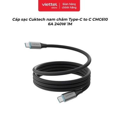 Cáp sạc Cuktech nam châm Type-C to C CMC610 6A 240W 1M | Hỗ Trợ Sạc, Truyền Tệp Nhanh