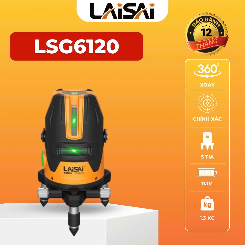 Máy Cân Bằng Laser Laisai 5 Tia Xanh Bóng LED Siêu Sáng LSG-6120, Máy Bắn Cos Laser Chính Hãng