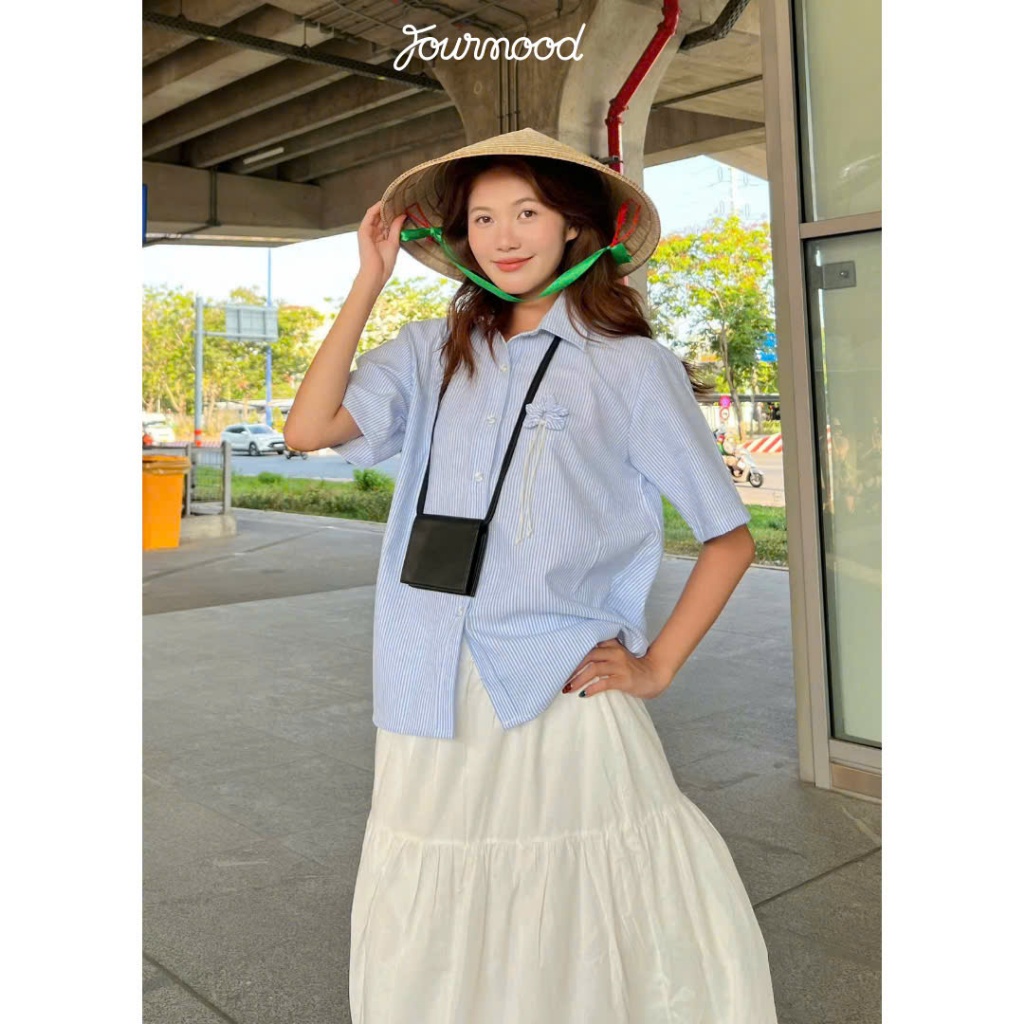 TDT4 - Áo Sơ Mi Kẻ Sọc Ngắn Tay Form Rộng Vải Oxford Màu Hồng Xanh SIAO SHIRT