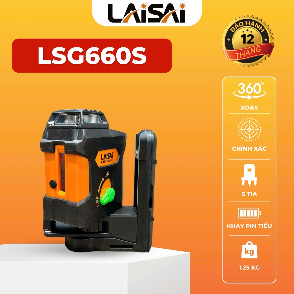 Máy Cân Bằng Laser Tia Xanh Cao Cấp LAISAI LSG660S, Kèm 2 pin 2200 mAh - Tia ngang 360°, CHÍNH HÃNG
