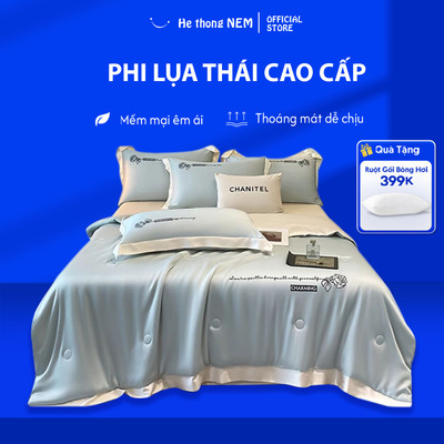 Bộ Chăn Ga Gối Nệm 5 Món Lụa Thái Cao Cấp He thong NEM Bộ Chăn Ra Drap Grap Gối Đệm Nệm Phủ Trải Giường Mùa Hè Mát
