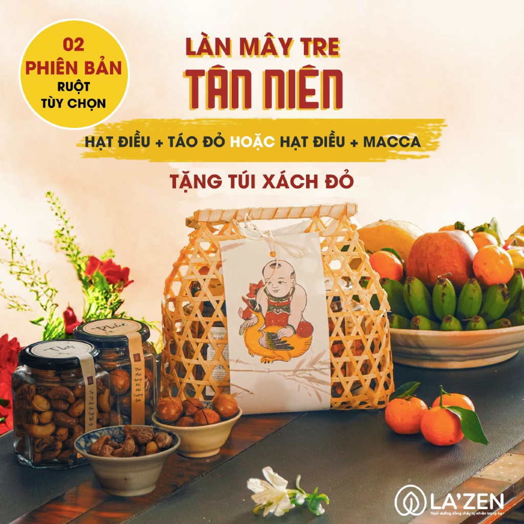 Giỏ quà tặng lưu niệm Mây tre đan tinh tế, hạt dinh dưỡng tốt cho sức khỏe, quà kỷ niệm - La'zen