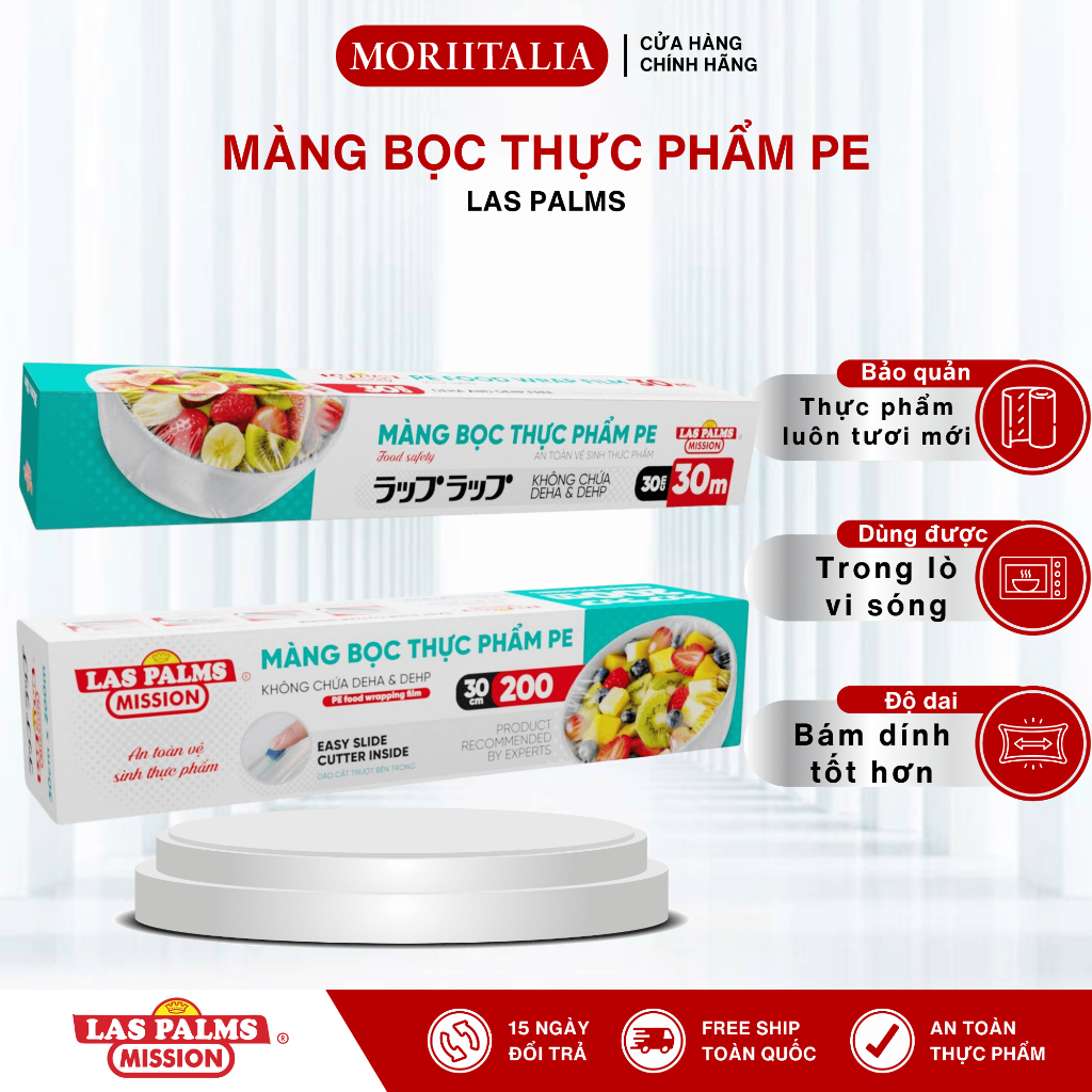 Màng Bọc Thực Phẩm PE Las Palms Mission, 30cm x 200m, Đạt chuẩn FDA của Mỹ, Không chứa DEHA & DEHP