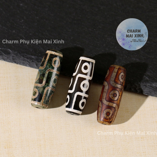 DZI Đá Chín Mắt Tây Tạng - Dzi Đá Mã Não - 2 Size -  Charm Phụ Kiện Phối Chuỗi Hạt Gỗ Phong Thủy May