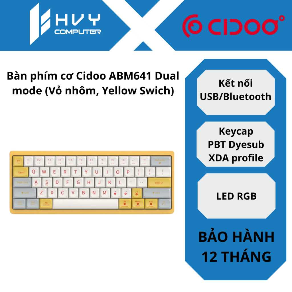 Bàn phím cơ Cidoo ABM641 Dual mode (Vỏ nhôm, Yellow Swich) - Hàng chính hãng