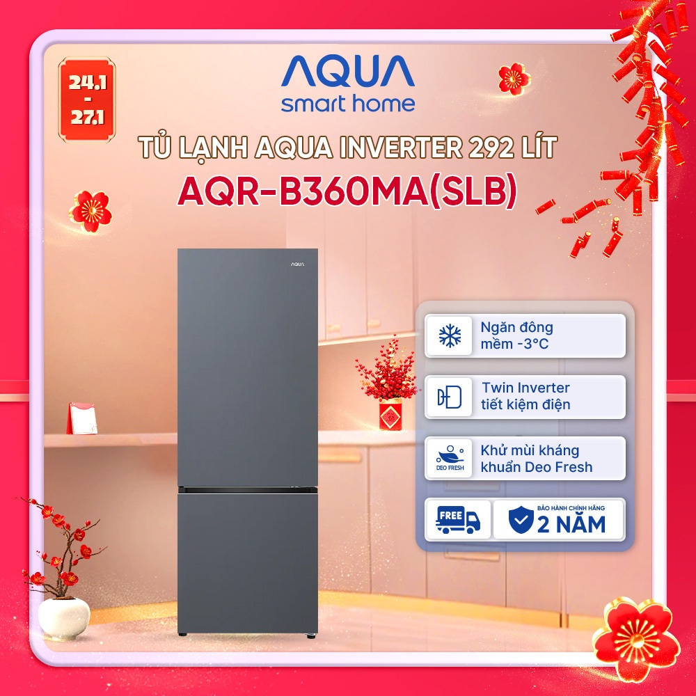 Freeship toàn quốc - Tủ lạnh ngăn đông dưới Aqua 292L AQR-B360MA(SLB) - Bảo hành chính hãng trong 2 