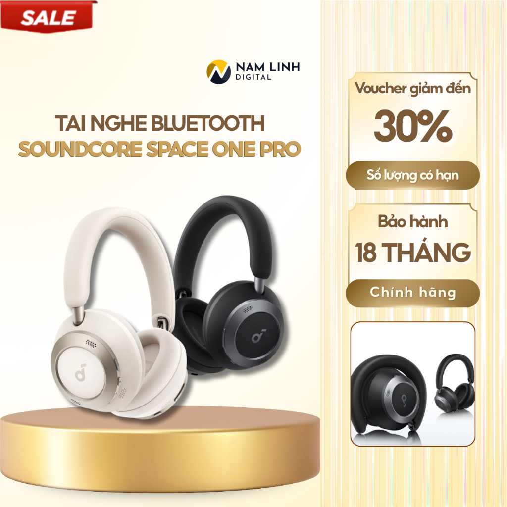Tai nghe không dây chụp tai soundcore Space One Pro - Nghe liên tục 60H khi tắt ANC, 40H khi bật ANC | BigBuy360 - bigbuy360.vn