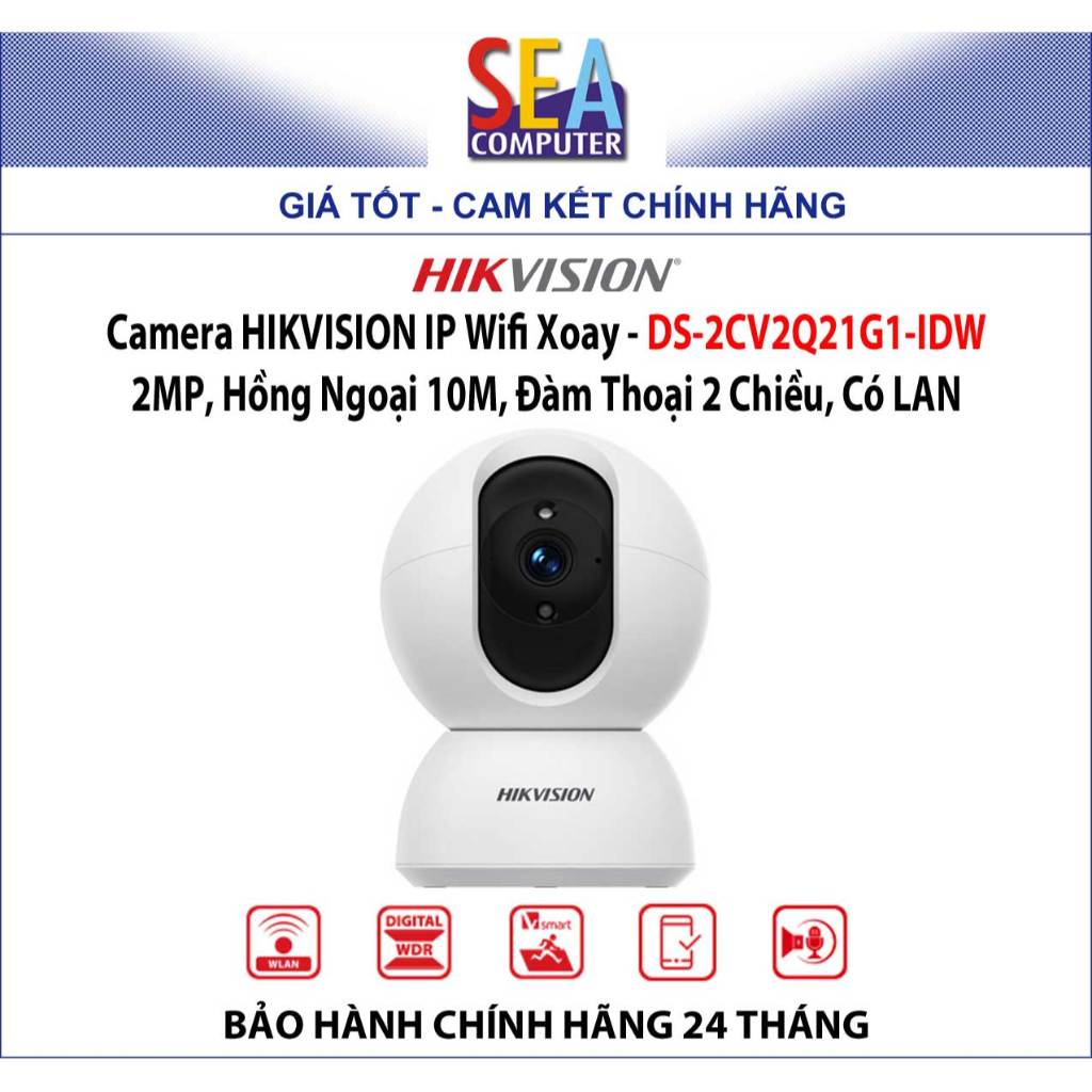 Camera HIKVISION IP Wifi Xoay 2MP, Hồng Ngoại 10M, Đàm Thoại 2 Chiều, Có LAN - DS-2CV2Q21G1-IDW