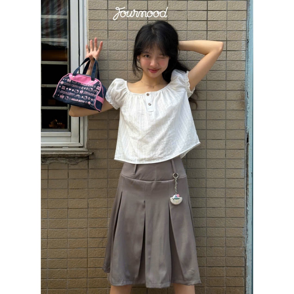 TDT4 - Chân Váy Xếp Ly Dáng Lửng Vải Cotton 1 Lớp Màu Xám Size S/M/L ELLA SKIRT