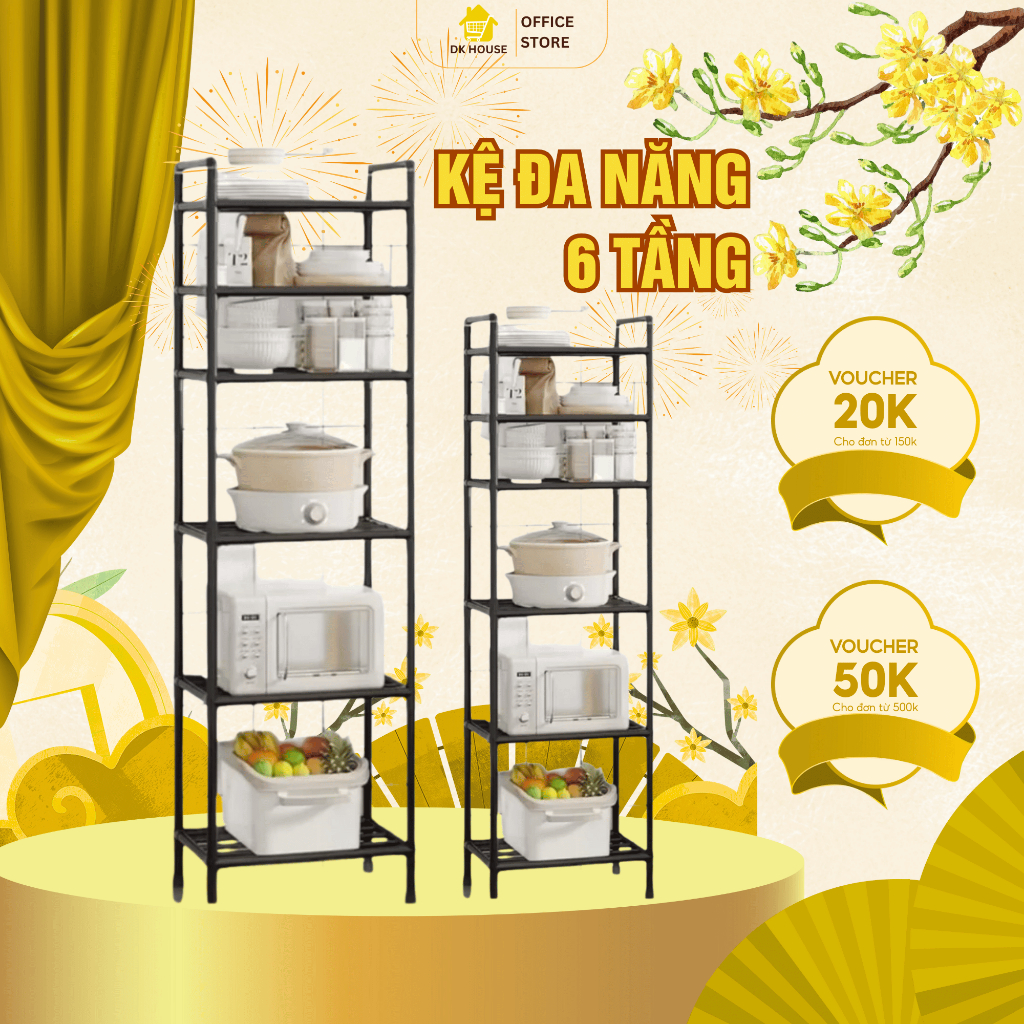 Kệ Nhà Bếp 6 Tầng Đa Năng DKSTORE Cao Cấp – Kệ Phòng Khách Khung Thép Carbon Sơn Tĩnh Điện, Chắc Chắ
