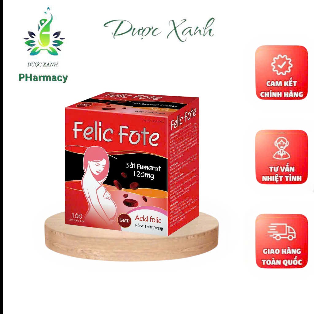 Viên uống Felic Fote Hộp 100 viên - Bổ sung sắt acid folic hữu cơ cho phụ nữ có thai cho con bú
