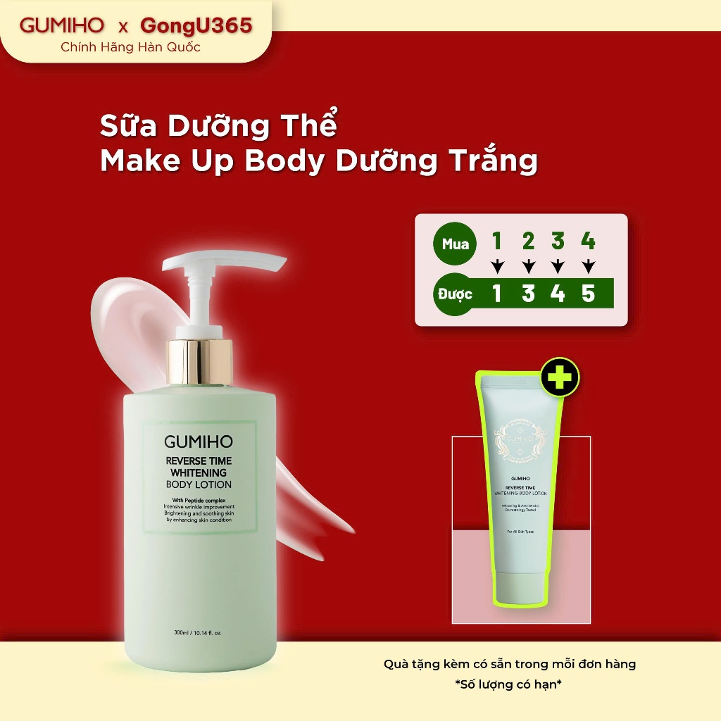 Gumiho Reverse Time Whitening Body Lotion - Kem Dưỡng Thể Make Up Body & Dưỡng Trắng - Niacinamide, 