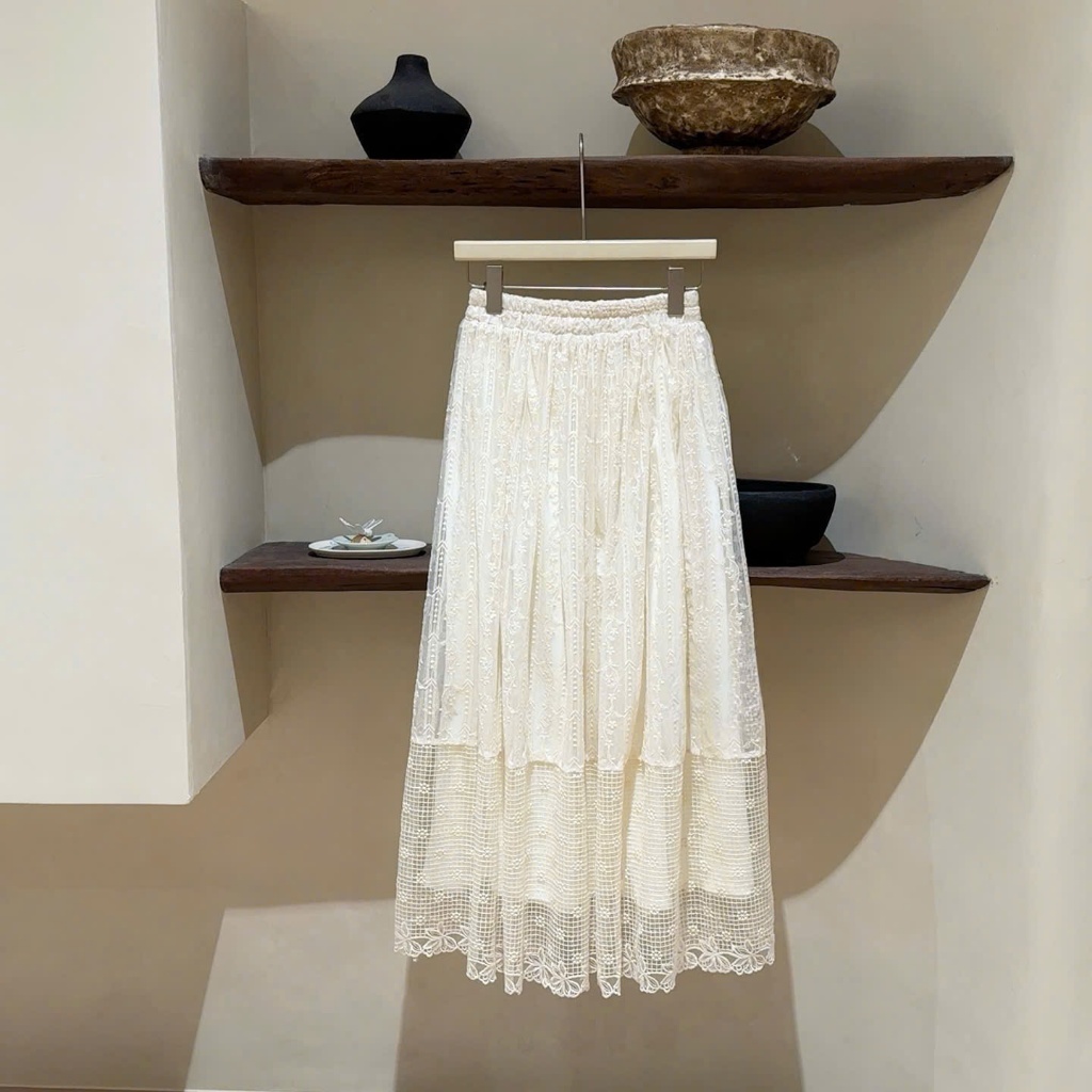 CV79-CV79  Chân váy ren hoa cạp chun ( dài 90cm)