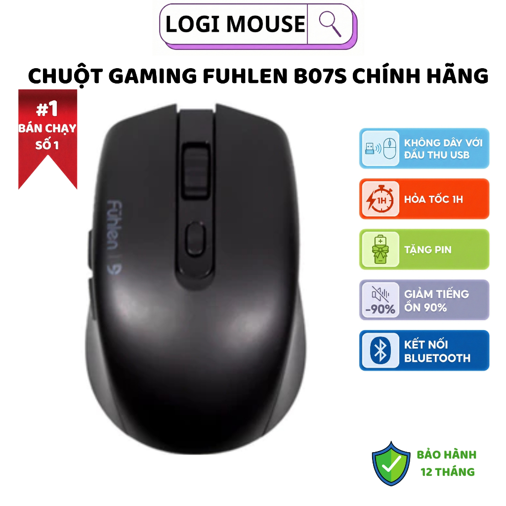 Chuột Không Dây+ Bluetooth FUHLEN B07S V2 , Chính Hãng Bảo Hành 24T, Click Silent Chống Ồn,1600 DPI 