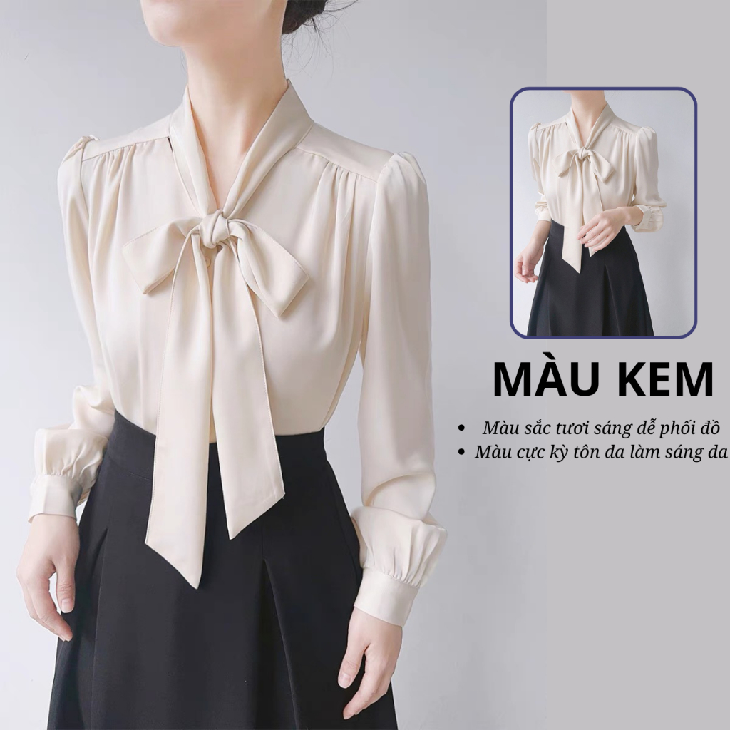 Áo sơ mi nữ cổ nơ Oxatyl A13 phong cách công sở thời trang chất vải lụa mát | BigBuy360 - bigbuy360.vn