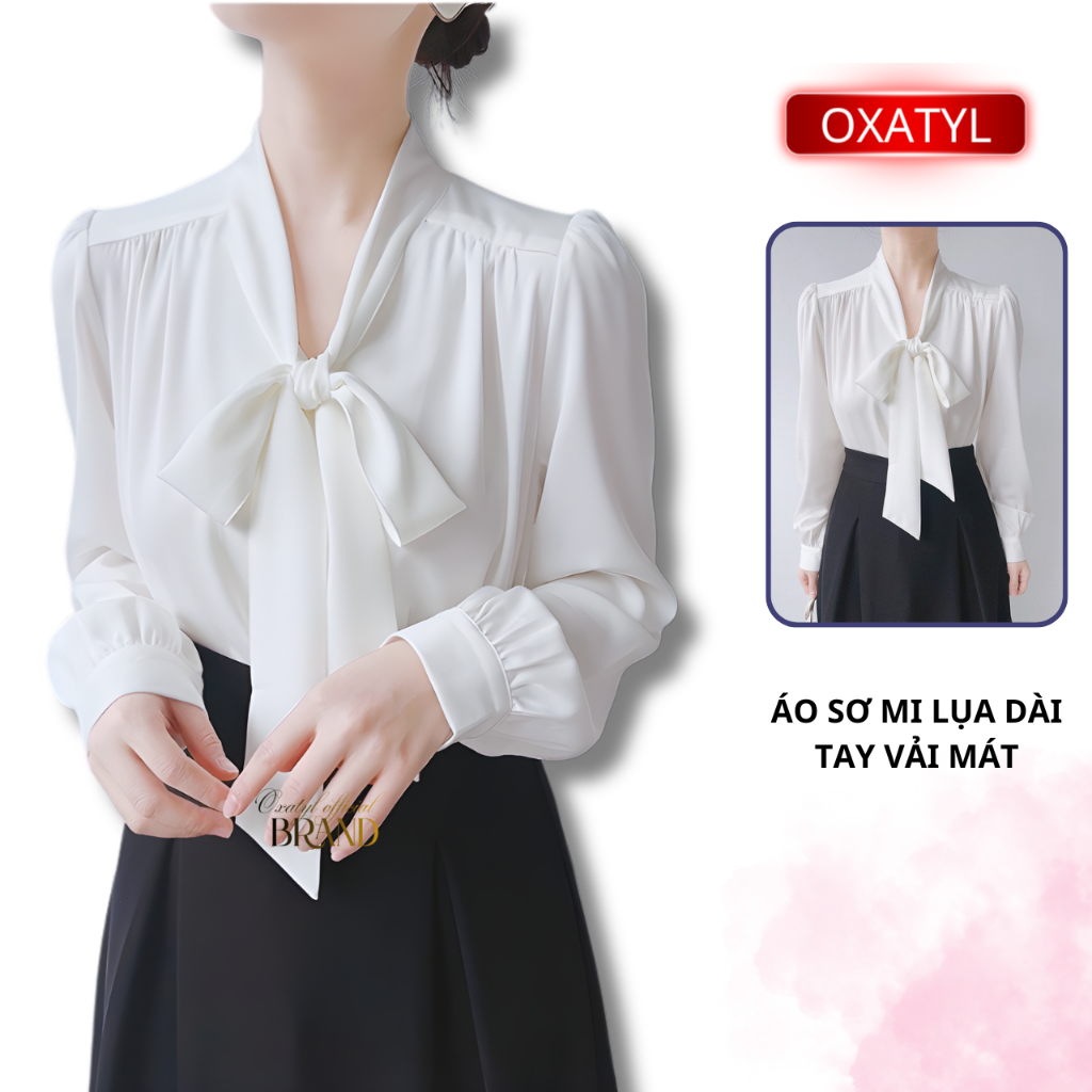 Áo sơ mi nữ cổ nơ Oxatyl A13 phong cách công sở thời trang chất vải lụa mát | BigBuy360 - bigbuy360.vn