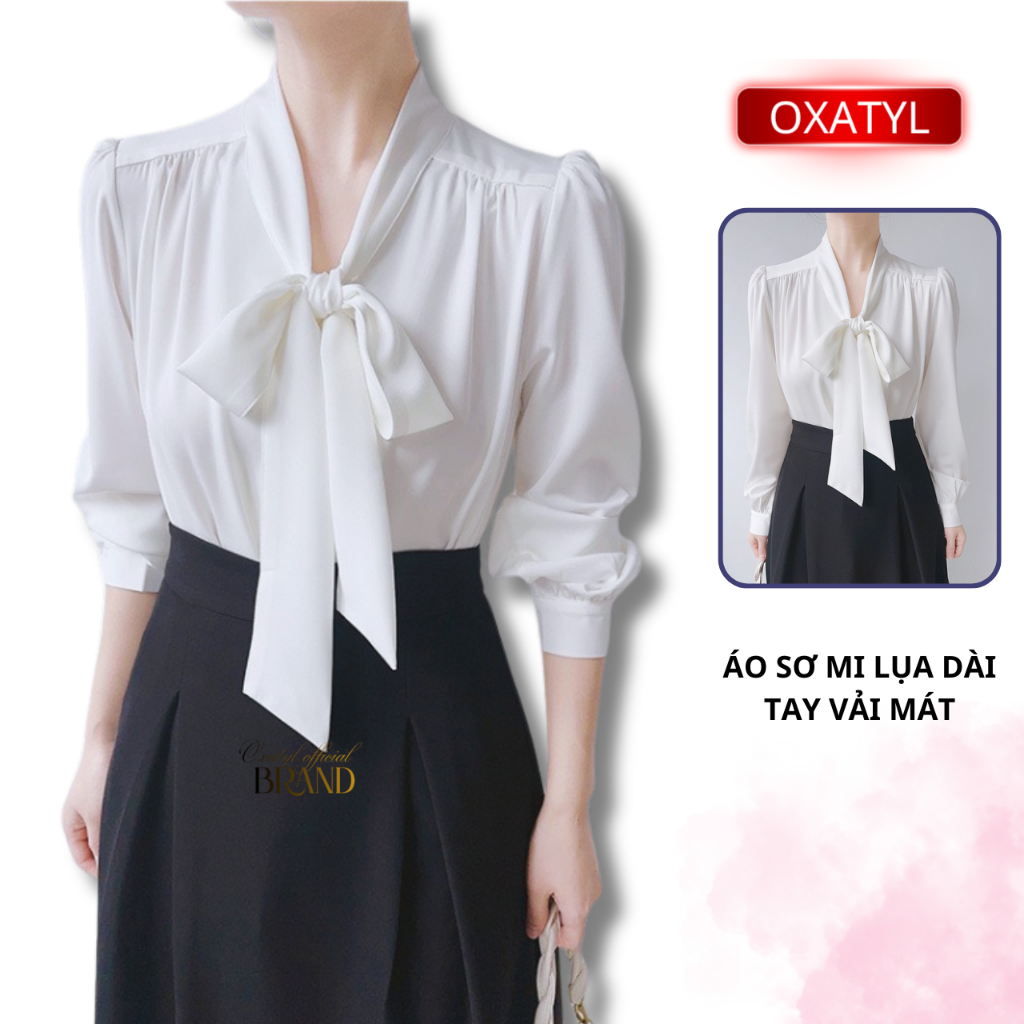 Áo sơ mi nữ cổ nơ Oxatyl A13 phong cách công sở thời trang chất vải lụa mát | BigBuy360 - bigbuy360.vn
