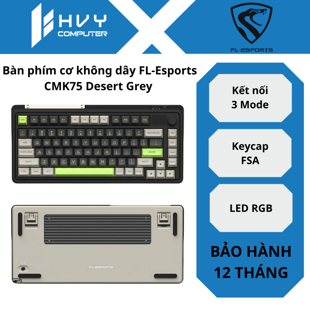Bàn phím cơ không dây FL-Esports CMK75 Desert Grey - Hàng Chính Hãng