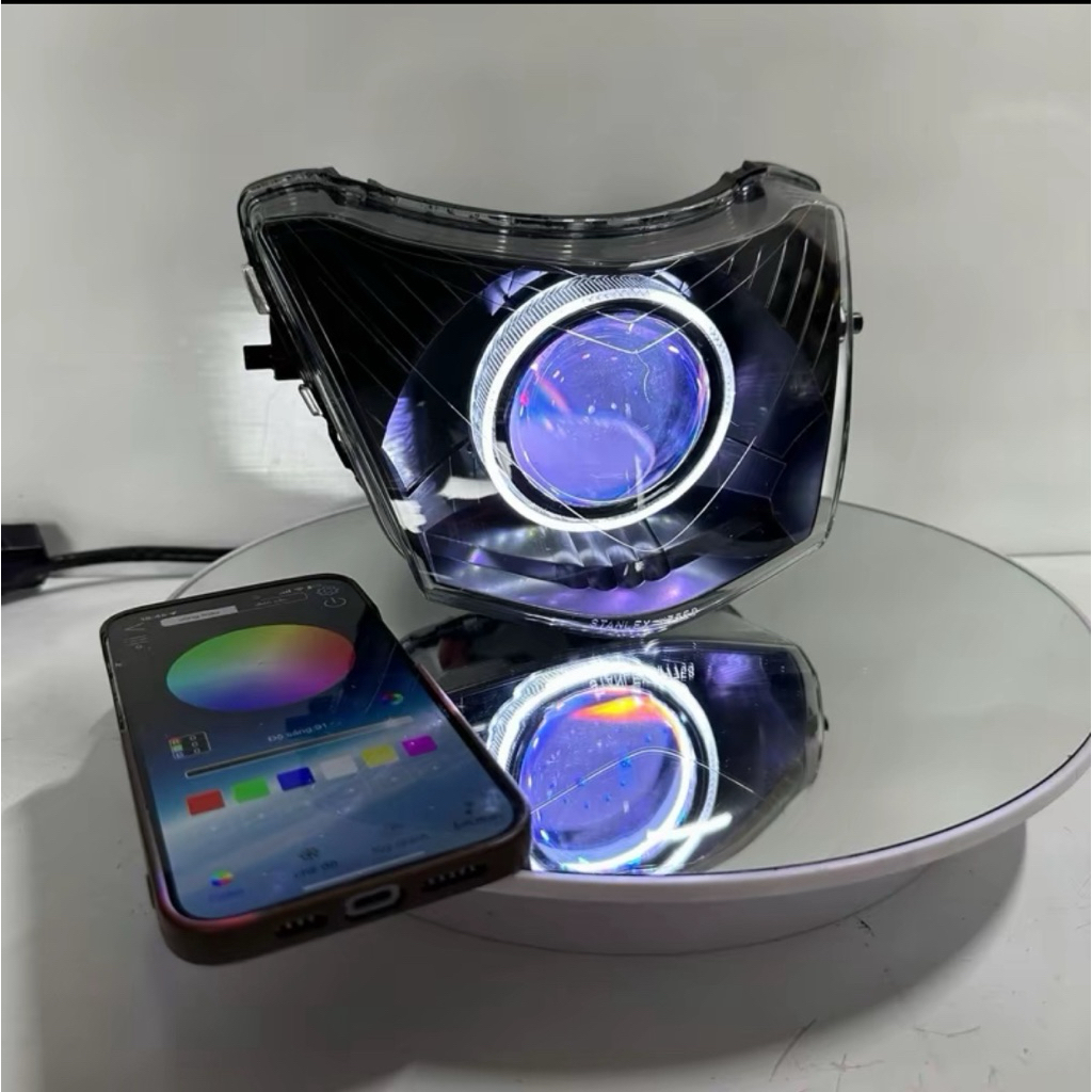 Pha đèn zin wave độ sẵn bi S600 pro v2 lắp cho wave 50-100-110 vòng 3d trắng + mắt quỷ app ( bảo hàn