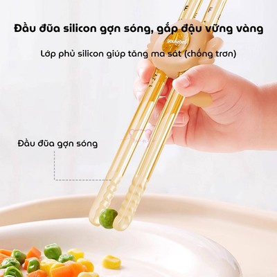 Đũa tập gắp PPSU cho bé, Đũa tập ăn dặm cho bé Youkebei 3 giai đoạn cho bé, Chịu được nhiệt độ cao