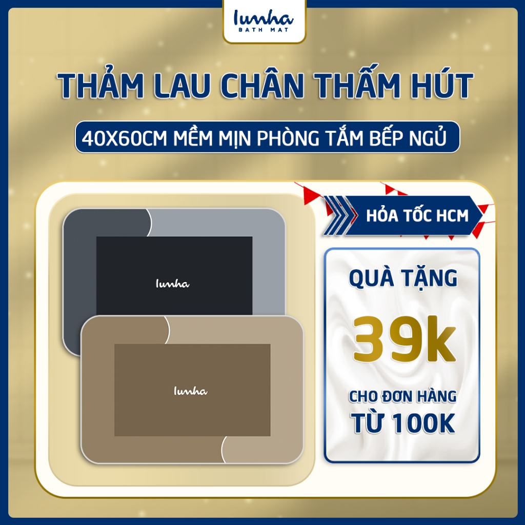Thảm lau chân 40x60 iunha phòng tắm bếp ngủ iu Nhà 100% Vải thấm hút chống trơn, thảm gia đình, home