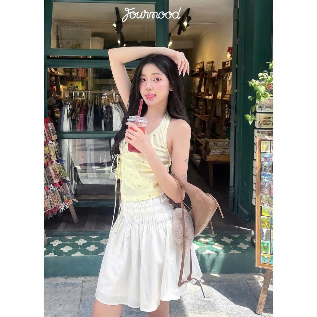 TDT4 - Chân Váy Lửng Dáng Xòe Cạp Chun Vải Thô Hàn 2 Lớp Màu Đen Trắng Hè 2025 MONSI SKIRT