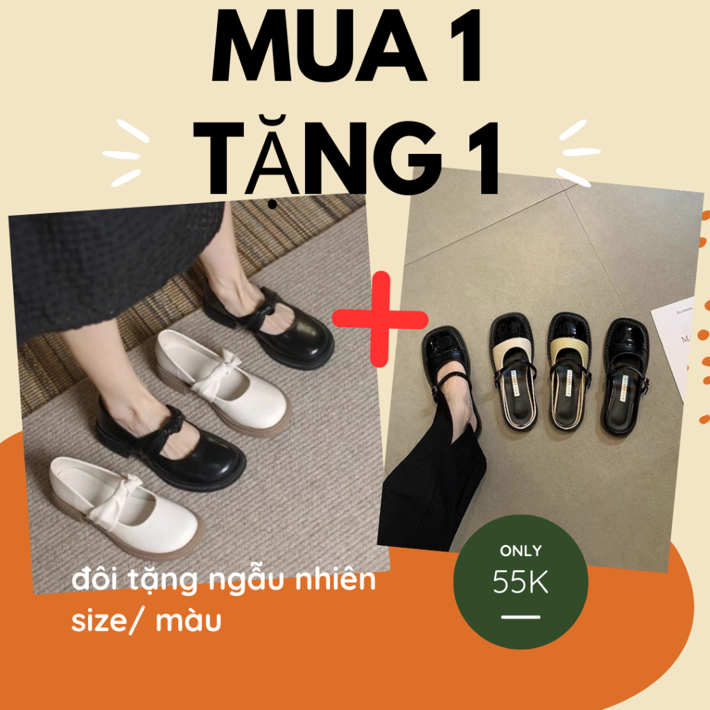 ( mua 1 tặng 1) Giày Sục Đốc Mũi Vá 2 Màu Da Bóng WINDY BB-0203