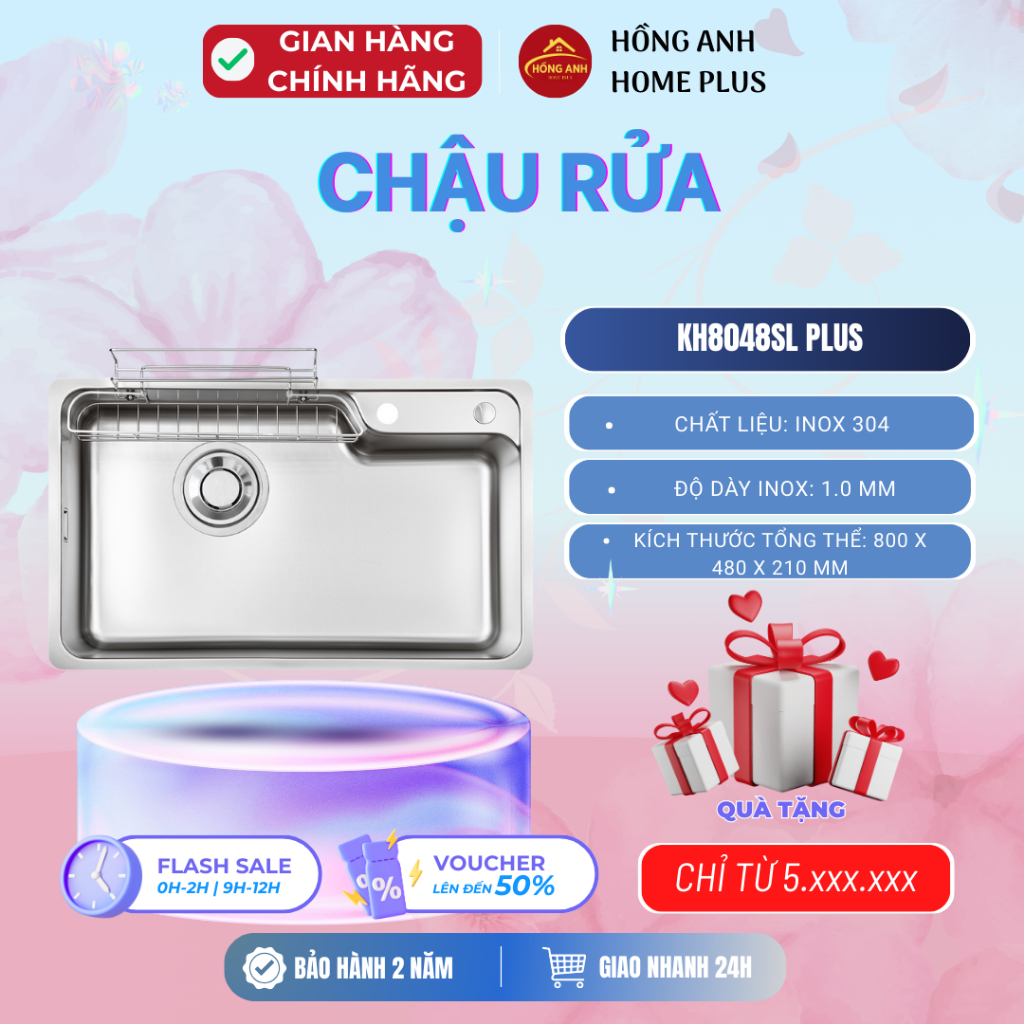 Chậu rửa Kluger Haru Series KH8048SL Plus inox 304 cao cấp ép khuôn liền khối bề mặt super linen mịn