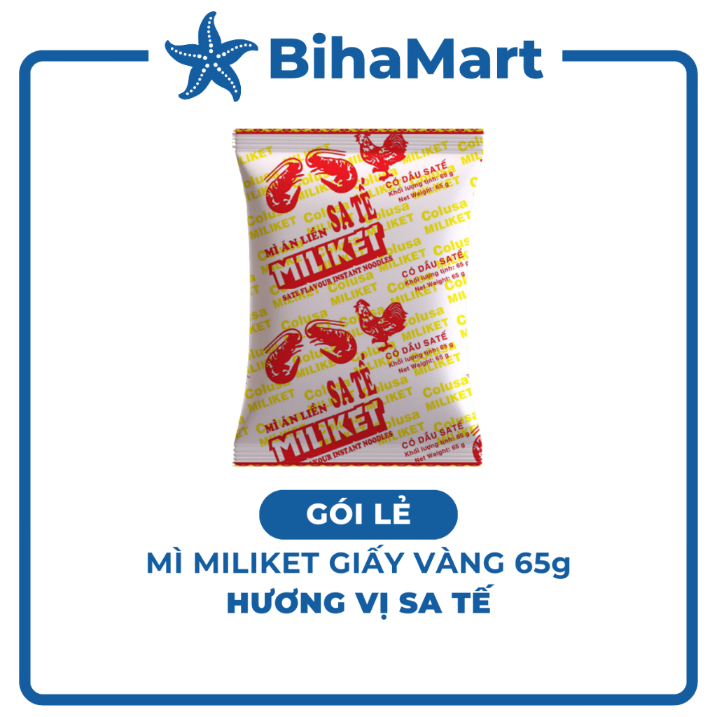 [GÓI LẺ] - COLUSA - Mì Miliket giấy vàng gói 65g hương vị Sa tế, Mì sa tế gói giấy vàng Miliket, Mì 