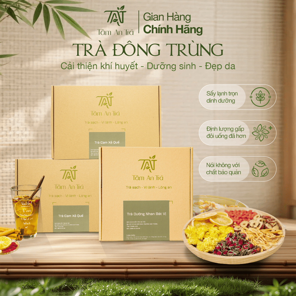 Trà Đông Trùng Hạ Thảo TÂM AN TRÀ | Trà thảo mộc mix 7 vị | Vị Thanh Nhẹ Dễ Uống