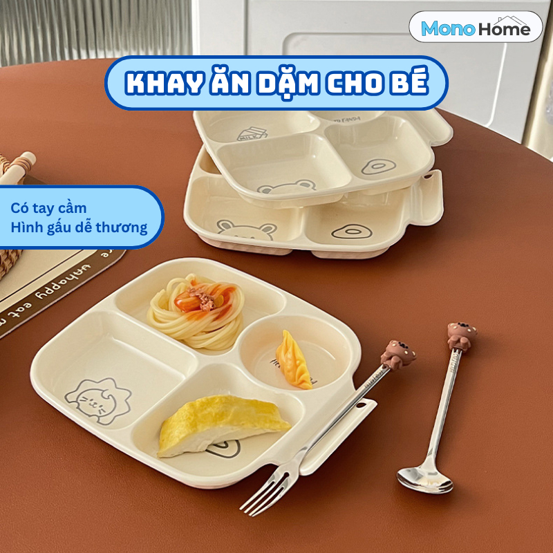 Khay Chia Thức Ăn 4 Ngăn MonoHome – Khay Ăn Dặm Cho Bé, Đĩa Chia Ngăn Nhiều Ngăn, Phù Hợp Ăn Kiêng
