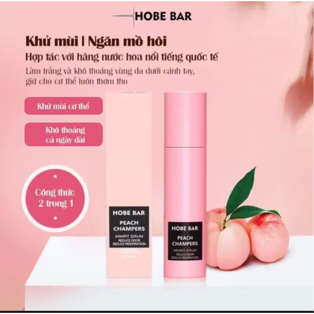 Lăn khử mùi Hobebar 20ml hương đào dưỡng da sáng mịn và khô thoáng