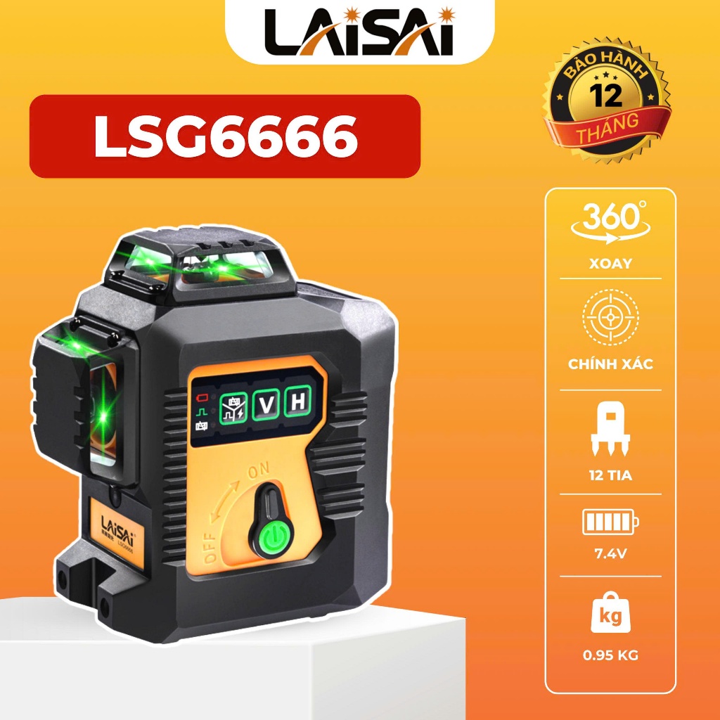 Máy Cân Bằng Laser LAiSAi LSG6666 12 Tia Xanh Siêu Sáng, Máy Cân Bằng Laser Chính Hãng
