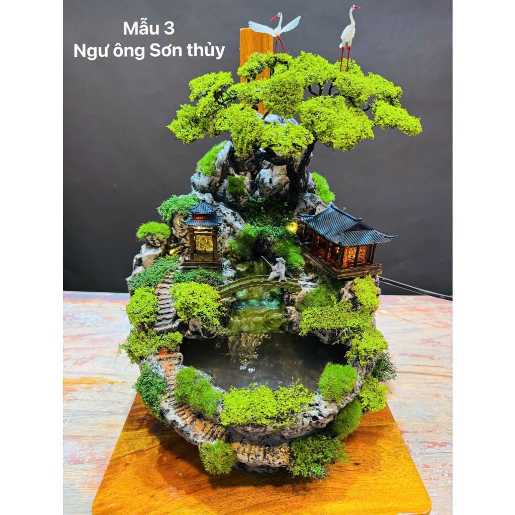 Tiểu cảnh thác nước mini trang trí để bàn, nuôi cá kích thước 30x30x25cm