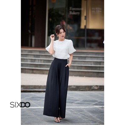 Áo kiểu nữ tơ organza phối ren tay bồng SIXDO (White Organza Blouse)