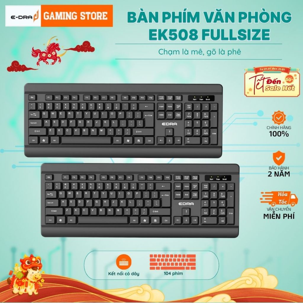 Bàn phím Văn phòng EK508 fullsize 104 Phím có dây giá rẻ Bảo hành chính hãng 24 tháng