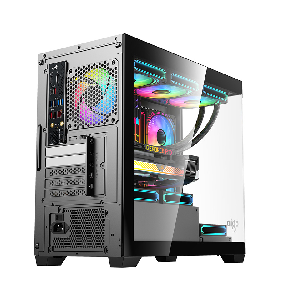 VỎ CASE AIGO C218M BLACK ( MATX, Màu Đen, Case Bể Cá)