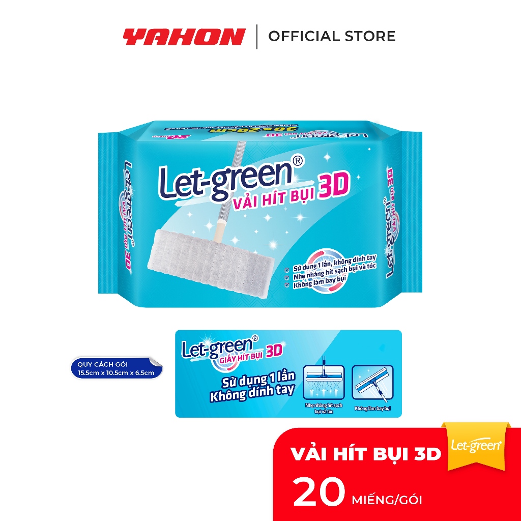 Khăn Vải Hít Bụi 3D LET-GREEN 20 Miếng | Hít Sạch Bụi Mịn, Tóc, Lông Thú Cưng