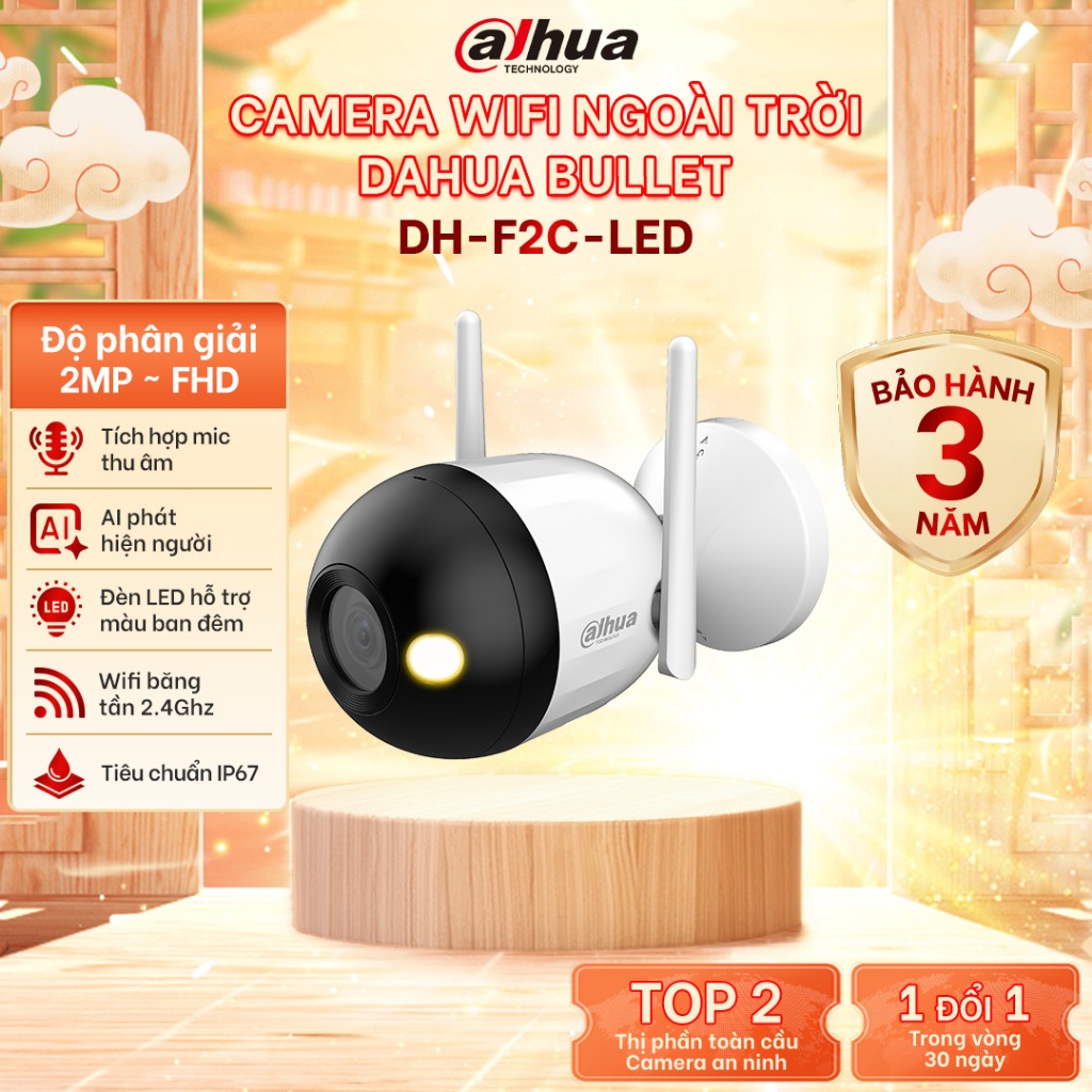 Camera Wifi Ngoài Trời Dahua Bullet C1 2MP/4MP , Chống nước IP67, Công nghệ Full-Color,  F2C/F4C LED