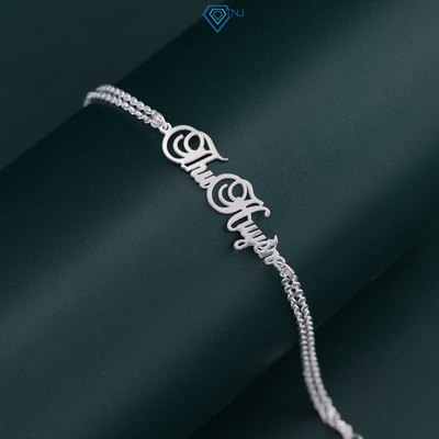 Lắc tay bạc nữ dây xích kép khắc tên theo yêu cầu charm cỏ 4 lá LTN0454 - Trang Sức TNJ