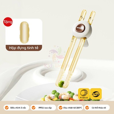 (Kèm Hộp) Đũa tập gắp Youkebei PPSU với 3 mức điều chỉnh cho bé 1-6 tuổi KidsWorld có thể tiệt trùng