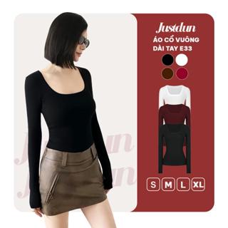 Áo Thun Tay Dài Cổ Vuông Cotton Mịn E33 JUSTDUN