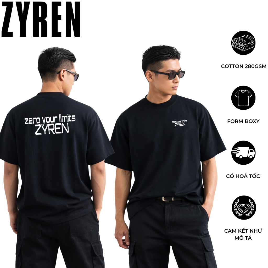 Áo Thun Boxy ZYREN Basic Style 280GSM – Cotton Dày, Form Rộng Unisex, Áo Phông Trơn Streetwear