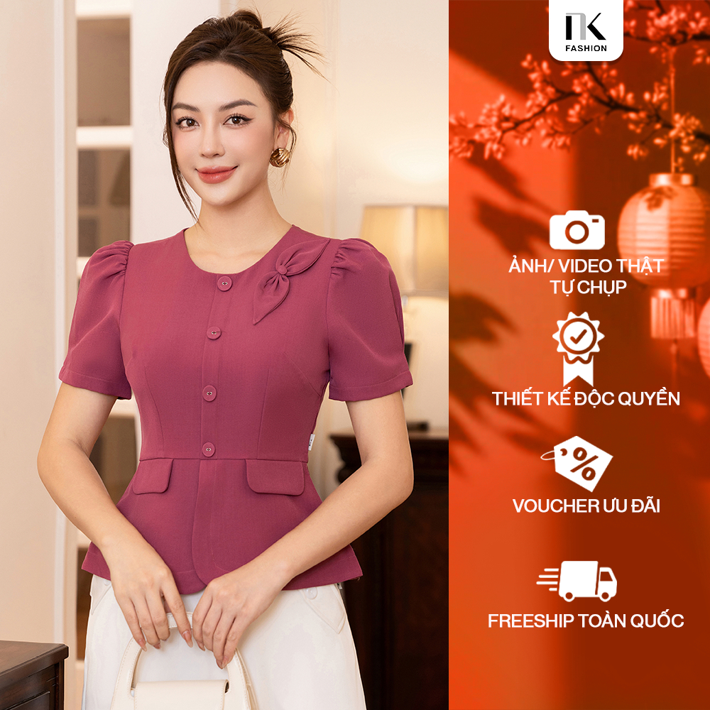 Áo Ký Giả Nữ NK Fashion Thiết Kế Nơ Vai Kiểu Dáng Thanh Lịch Trẻ Trung NKFSM2305029