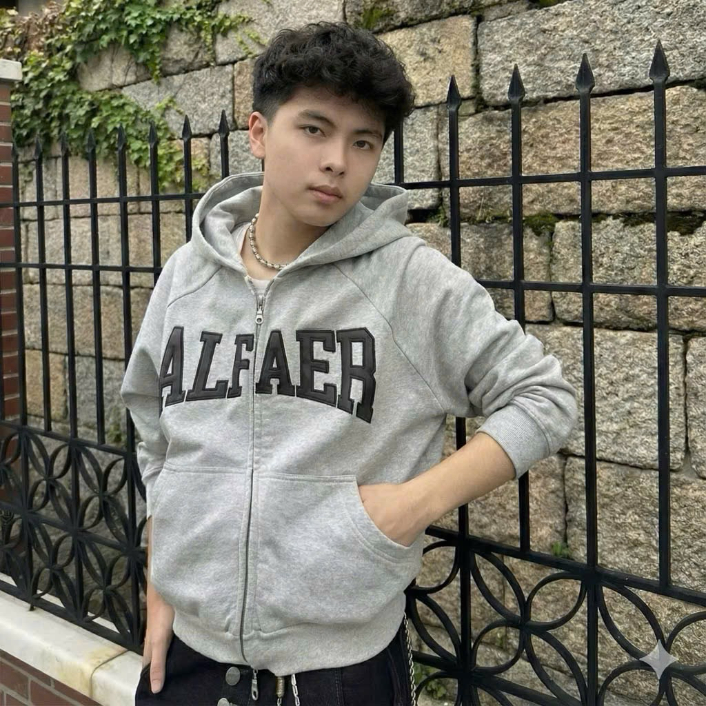 Áo hoodie zip ALFAER CUPPER RAGLAN HOODIE ZIP - BLACK/GREY