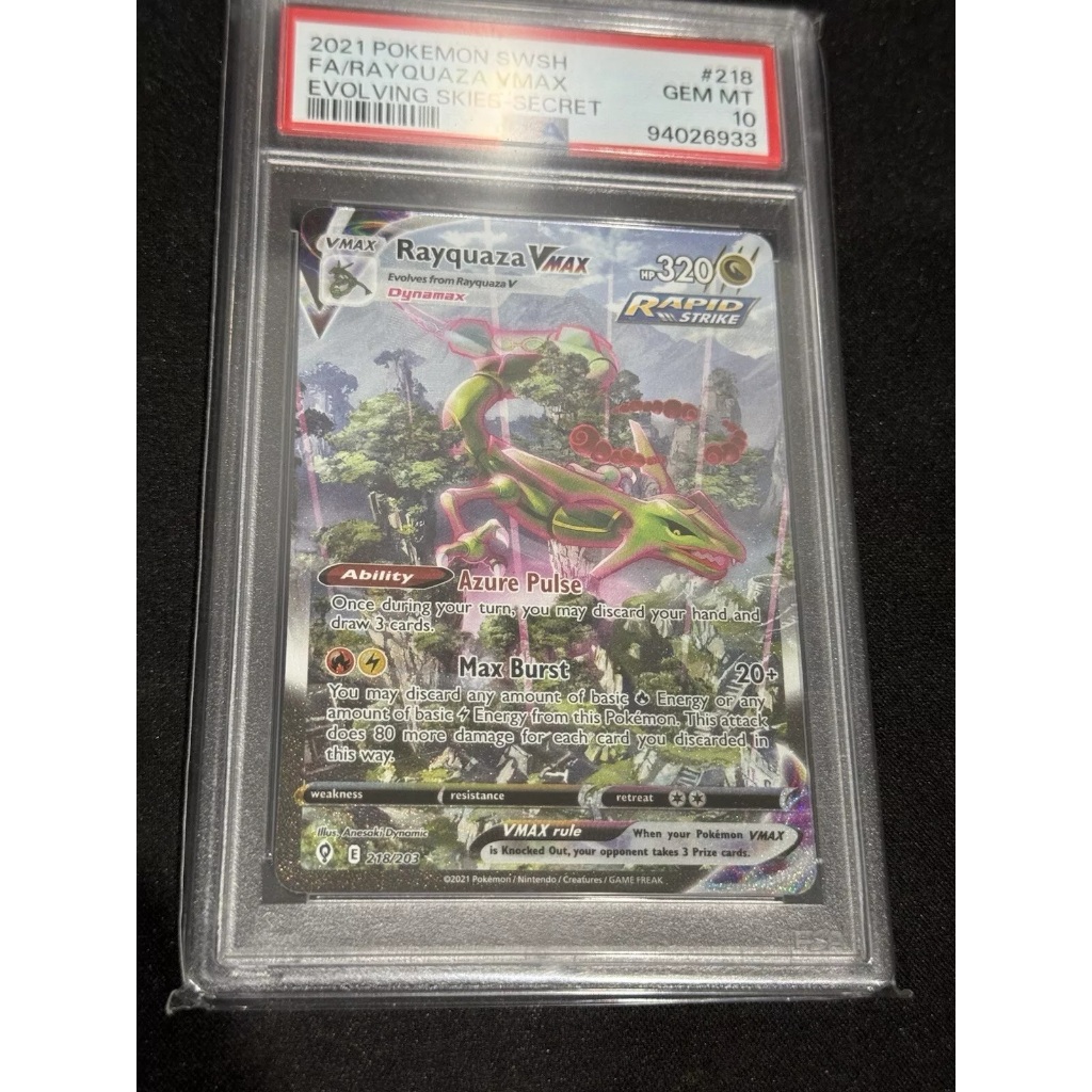 Thẻ Secret PSA 10 Gem Mint Pokemon Rayquaza 218/203 VMAX English d37 5a